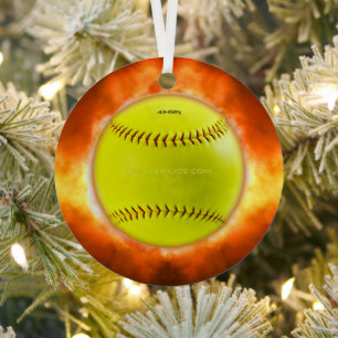 SlipperyJoe's artistic Softball on fire gay gifts Metal Tree Decoration