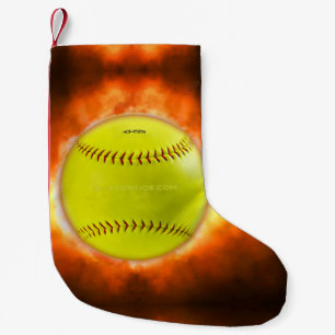 SlipperyJoe's artistic Softball on fire gay gifts Small Christmas Stocking