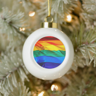 SlipperyJoe's artistic Wave Gay Pride Flag gifts L Ceramic Ball Christmas Ornament