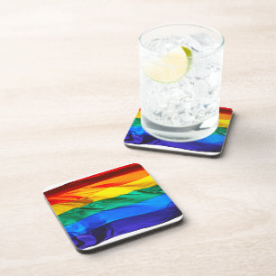 SlipperyJoe's artistic Wave Gay Pride Flag gifts L Coaster