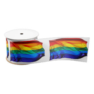 SlipperyJoe's artistic Wave Gay Pride Flag gifts L Satin Ribbon