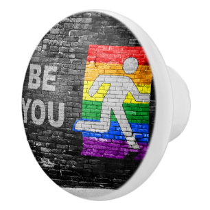 SlipperyJoe's Be You black brick wall walking figu Ceramic Knob