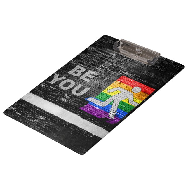 SlipperyJoe's Be You black brick wall walking figu Clipboard (Angled)