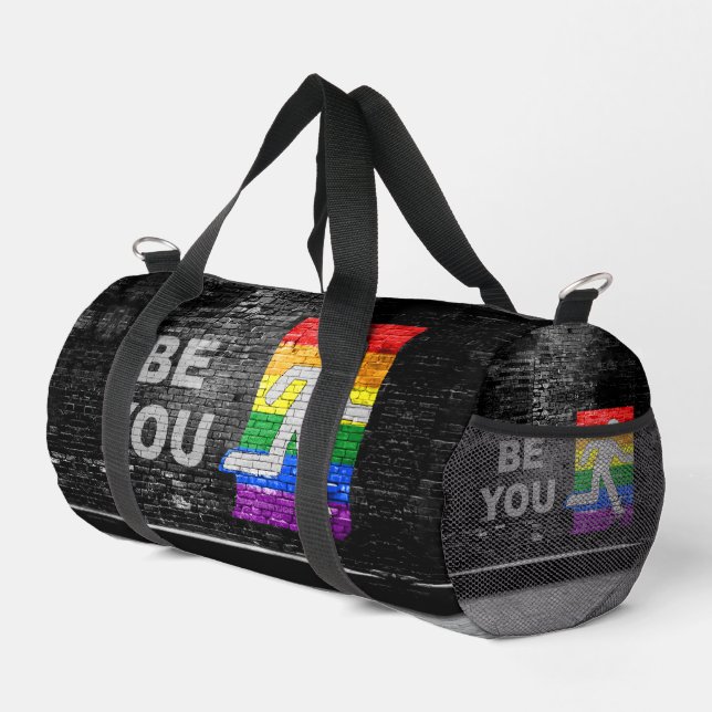SlipperyJoe's Be You black brick wall walking figu Duffle Bag (Right Corner)