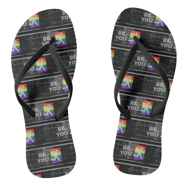 SlipperyJoe's Be You black brick wall walking figu Flip Flops (Footbed)