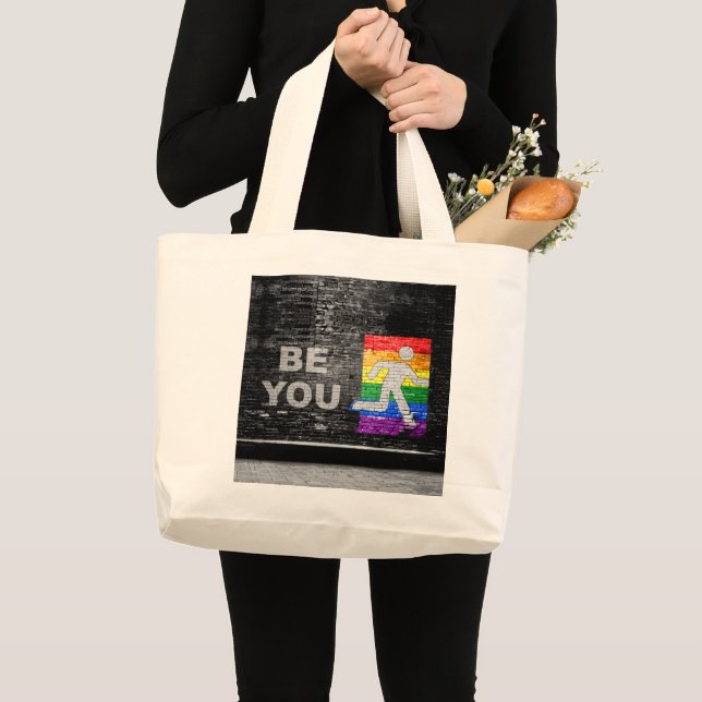 SlipperyJoe's Be You black brick wall walking figu Large Tote Bag (Front (Product))