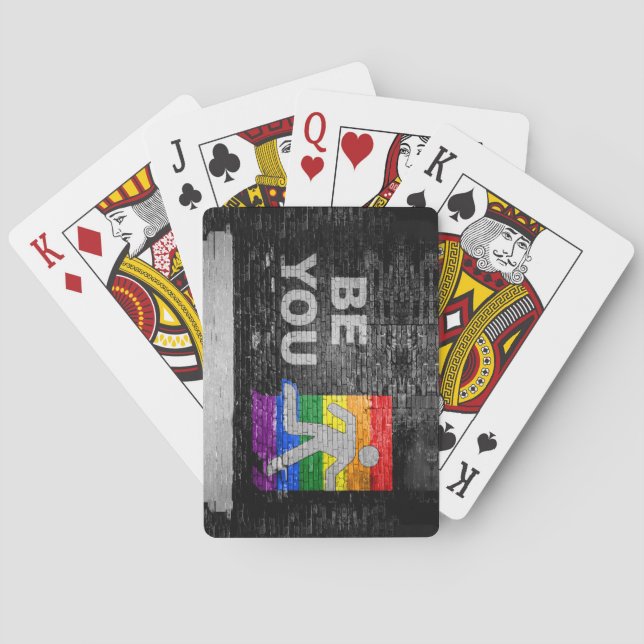 SlipperyJoe's Be You black brick wall walking figu Playing Cards (Back)