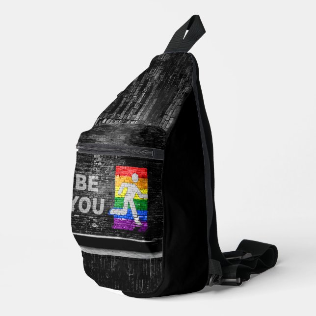 SlipperyJoe's Be You black brick wall walking figu Sling Bag (Right Corner)