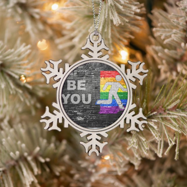 SlipperyJoe's Be You black brick wall walking figu Snowflake Pewter Christmas Ornament (Tree)