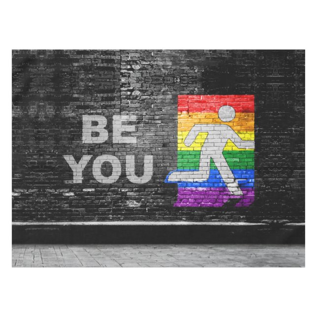 SlipperyJoe's Be You black brick wall walking figu Tablecloth (Front (Horizontal))