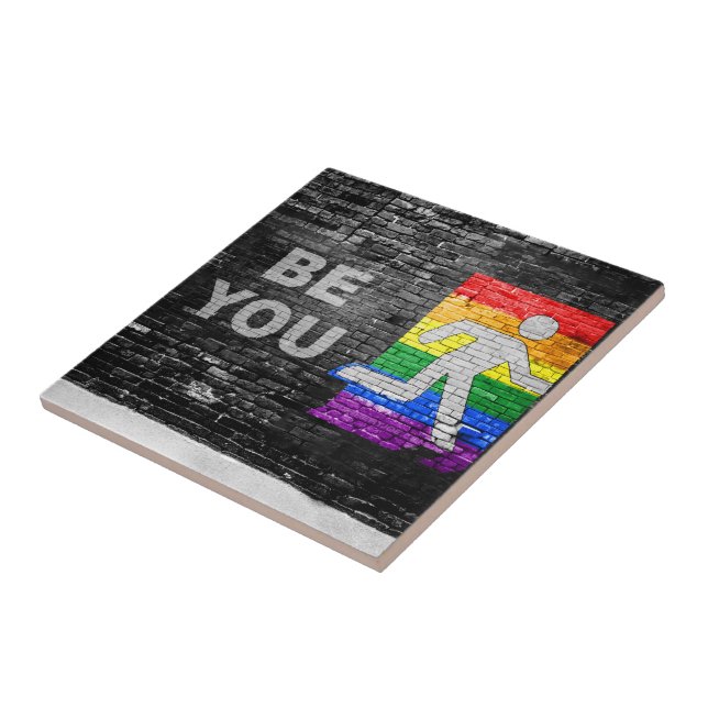 SlipperyJoe's Be You black brick wall walking figu Tile (Side)