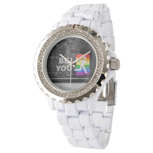 SlipperyJoe's Be You black brick wall walking figu Watch (Angled)