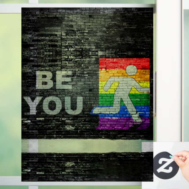 SlipperyJoe's Be You black brick wall walking figu Window Cling (Home)