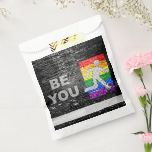 SlipperyJoe's Be You brick wall stick figure rainb Favour Bags