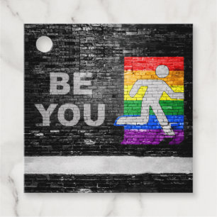 SlipperyJoe's Be You brick wall stick figure rainb Favour Tags