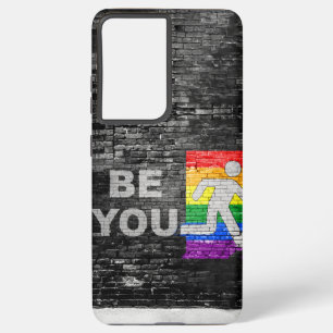 SlipperyJoe's Be You brick wall stick figure rainb Samsung Galaxy Case