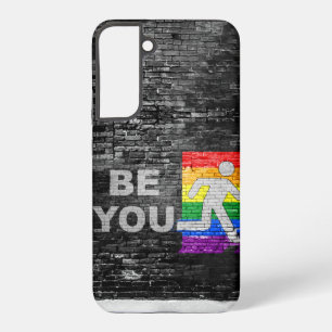 SlipperyJoe's Be You brick wall stick figure rainb Samsung Galaxy Case