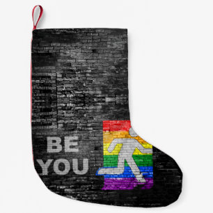 SlipperyJoe's Be You brick wall stick figure rainb Small Christmas Stocking