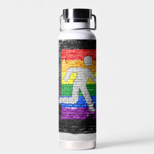 SlipperyJoe's Be You brick wall stick figure rainb Water Bottle