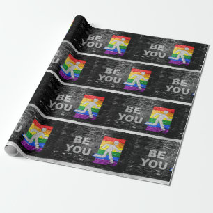 SlipperyJoe's Be You brick wall stick figure rainb Wrapping Paper