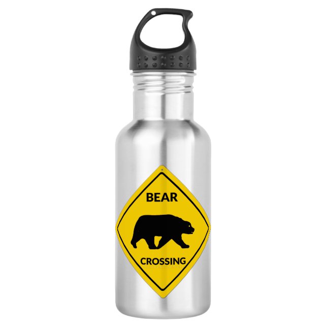SlipperyJoe's bear crossing sign bear silhouette w 532 Ml Water Bottle (Front)