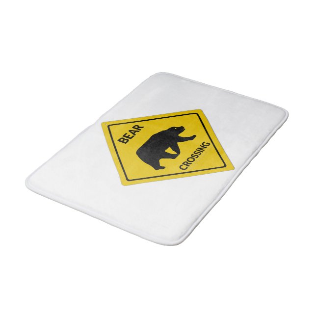 SlipperyJoe's bear crossing sign bear silhouette w Bath Mat (Angled)