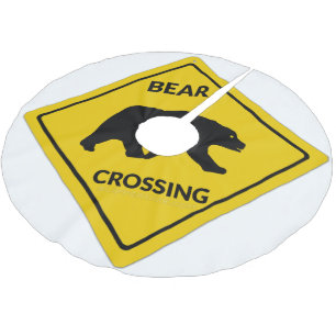 SlipperyJoe's bear crossing sign bear silhouette w Brushed Polyester Tree Skirt