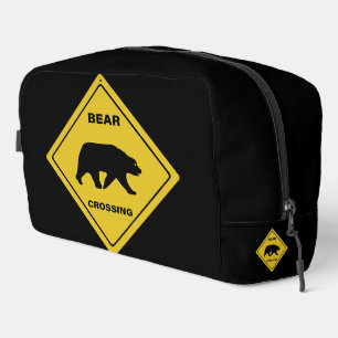 SlipperyJoe's bear crossing sign bear silhouette w Dopp Kit