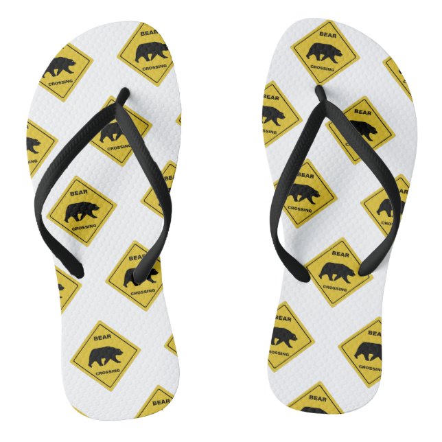 SlipperyJoe's bear crossing sign bear silhouette w Flip Flops (Footbed)