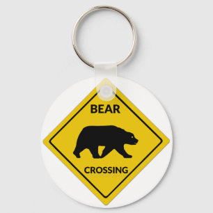 SlipperyJoe's bear crossing sign bear silhouette w Key Ring