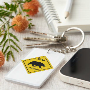 SlipperyJoe's bear crossing sign bear silhouette w Key Ring