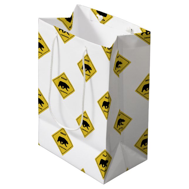 SlipperyJoe's bear crossing sign bear silhouette w Medium Gift Bag (Front Angled)