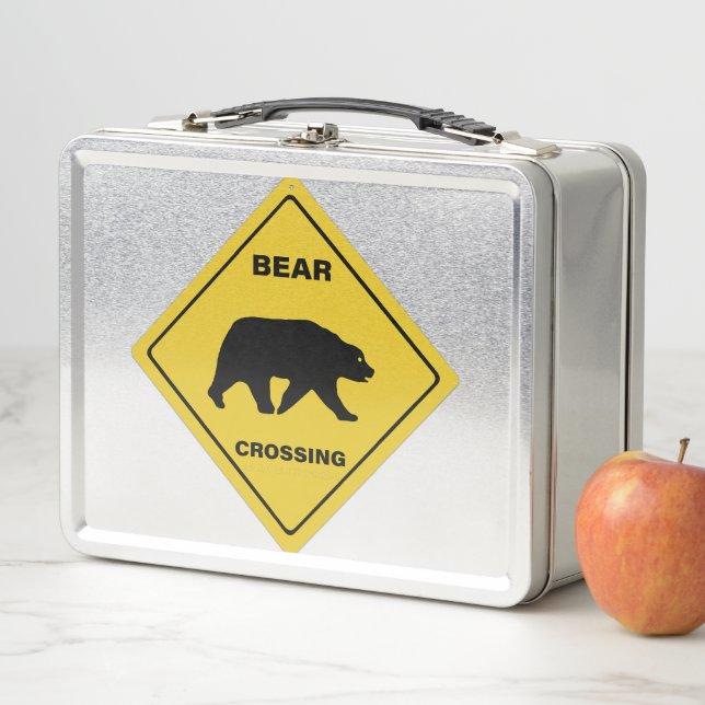 SlipperyJoe's bear crossing sign bear silhouette w Metal Lunch Box (In Situ)
