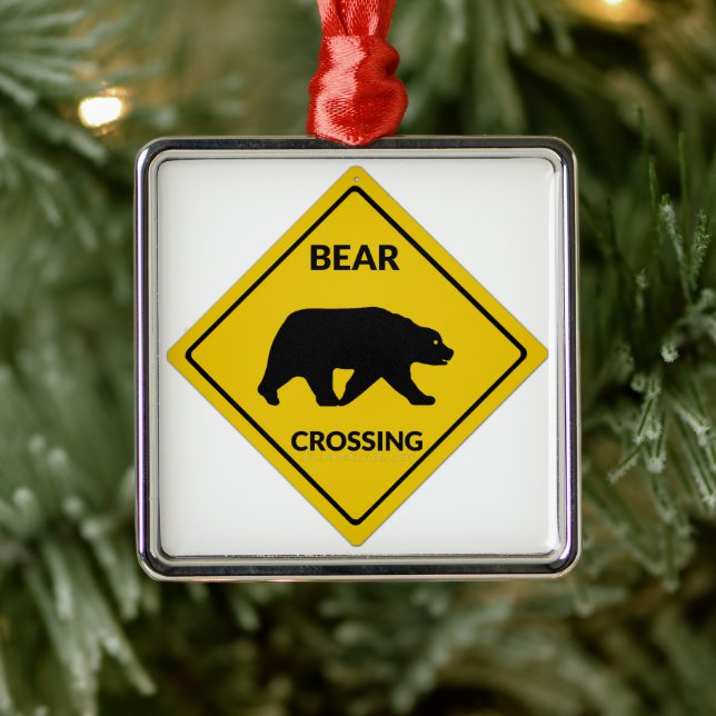 SlipperyJoe's bear crossing sign bear silhouette w Metal Tree Decoration (Tree)