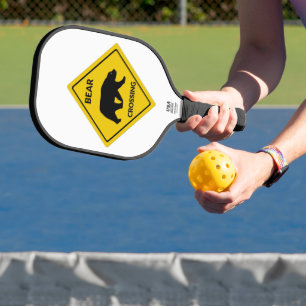 SlipperyJoe's bear crossing sign bear silhouette w Pickleball Paddle