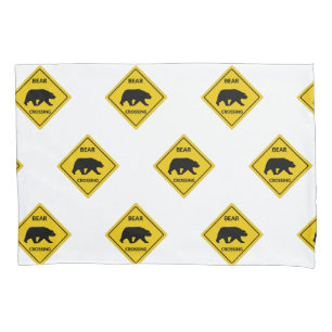 SlipperyJoe's bear crossing sign bear silhouette w Pillowcase