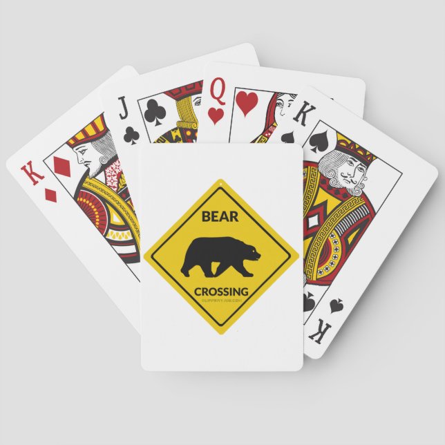 SlipperyJoe's bear crossing sign bear silhouette w Playing Cards (Back)