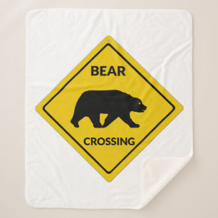 SlipperyJoe's bear crossing sign bear silhouette w Sherpa Blanket