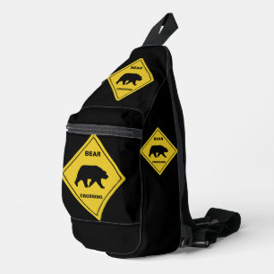 SlipperyJoe's bear crossing sign bear silhouette w Sling Bag
