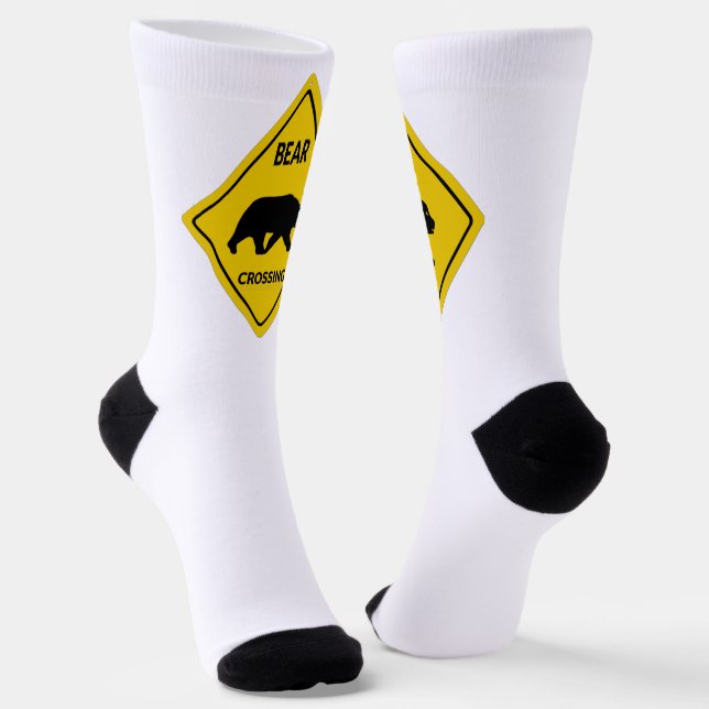 SlipperyJoe's bear crossing sign bear silhouette w Socks (Angled)