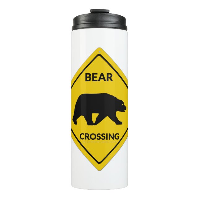 SlipperyJoe's bear crossing sign bear silhouette w Thermal Tumbler (Front)