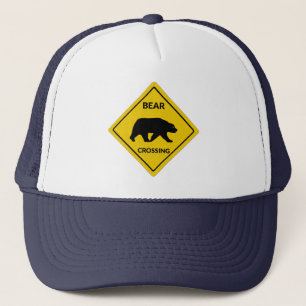 SlipperyJoe's bear crossing sign bear silhouette w Trucker Hat