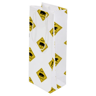 SlipperyJoe's bear crossing sign bear silhouette w Wine Gift Bag