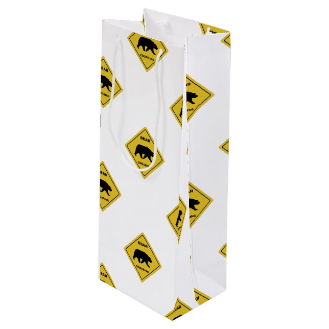 SlipperyJoe's bear crossing sign bear silhouette w Wine Gift Bag (Front Angled)