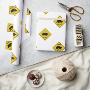 SlipperyJoe's bear crossing sign bear silhouette w Wrapping Paper