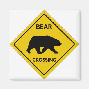 SlipperyJoe's bear crossing sign silhouette yellow Magnet
