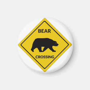 SlipperyJoe's bear crossing sign silhouette yellow Magnet