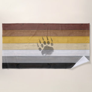 SlipperyJoe's Bear Pride flag wooden floor texture Beach Towel