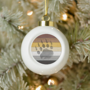 SlipperyJoe's Bear Pride flag wooden floor texture Ceramic Ball Christmas Ornament