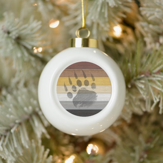 SlipperyJoe's Bear Pride flag wooden floor texture Ceramic Ball Christmas Ornament (Tree)